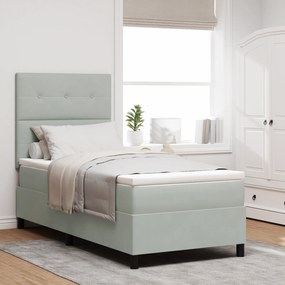 vidaXL κρεβάτι Box Spring με στρώμα & LED γκρι 90x190 εκ. βελούδο