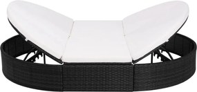 vidaXL Ξαπλώστρα Διπλή Μαύρη από Συνθετικό Ρατάν με Κουρτίνες