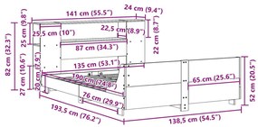 Σκελετός Κρεβ. Χωρίς Στρώμα Λευκό 135x190 εκ Μασίφ Πεύκο - Λευκό