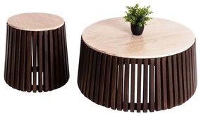 Τραπέζια Σαλονιού (Σετ 2Τμχ) Krest HM11958 Φ90 &amp; Φ50 Από Μασίφ Ακακία Natural Ξύλο
