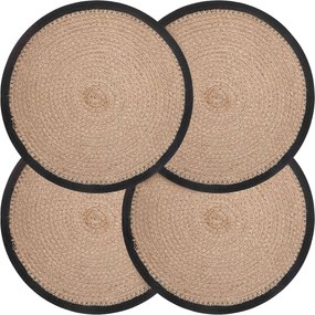 vidaXL Σουπλά Γιούτας 4 pcs Φυσικό και Μαύρο Ø 30 cm 100% Γιούτα Τόσσα