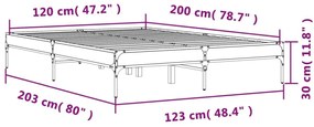 Πλαίσιο Κρεβατιού Καφέ Δρυς 120x200 εκ. Επεξ. Ξύλο &amp; Μέταλλο - Καφέ