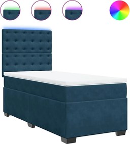 vidaXL Κρεβάτι Boxspring με Στρώμα Μπλε 90x200 εκ. Βελούδινο