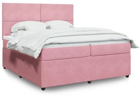 vidaXL Κρεβάτι Boxspring με Στρώμα Ροζ 200x200 εκ. Βελούδινο