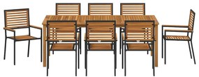 vidaXL Σέτ φαγητού για κήπο 9 pcs Μαύρο Στερεό Ξύλο Ακακίας
