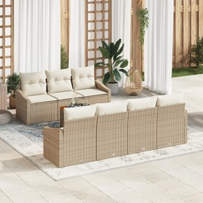 vidaXL Σετ Καναπέ 8 Τεμαχίων Με Μαξιλάρια Μπεζ Πολυ Ρατάν Ακακίας