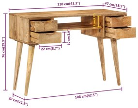 Γραφείο με Συρτάρια 110x47x76 εκ. από Μασίφ Ξύλο Μάνγκο - Καφέ