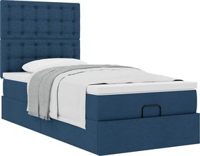 vidaXL Οθωμανικό κρεβάτι με στρώμα μπλε 90x200cm ύφασμα