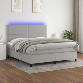 vidaXL Κρεβάτι Boxspring με Στρώμα & LED Αν.Γκρι 180x200εκ. Υφασμάτινο
