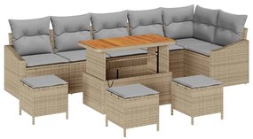 vidaXL Σετ Καναπέ Κήπου με μαξιλάρι 10 pcs Μπεζ Πολυ ράταν