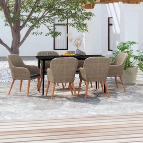 vidaXL Σετ Τραπεζαρίας Κήπου 7 Τεμαχίων Καφέ με Μαξιλάρια