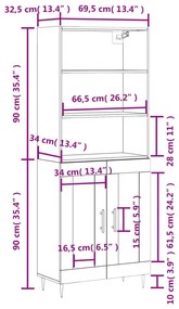 Ντουλάπι Γκρι Sonoma 69,5 x 34 x 180 εκ. Επεξεργασμένο Ξύλο - Γκρι