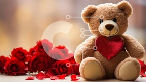 Intra Συλλεκτικό Ξύλινο Παζλ Plywood 4mm - Καφέ αρκουδάκι με κόκκινα τριαντάφυλλα Σε Ξύλινο Κουτί - Διαστάσεις Puzzle: 10x10 cm – 25 κομμάτια