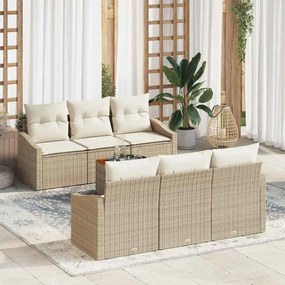 vidaXL Σετ Καναπέ Κήπου με μαξιλάρι 7 pcs Μπεζ Πολυ ράταν