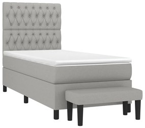 vidaXL Κρεβάτι Boxspring με Στρώμα Ανοιχτό Γκρι 90x190 εκ. Υφασμάτινο