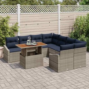 vidaXL Σετ Καναπέ Κήπου με αποθήκευση 9 pcs Γκρι Πολυ ράταν