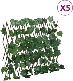 vidaXL Καφασωτό Επεκτ. Πράσινο 5Τεμ 190x60 εκ. Τεχνητά Αμπελόφυλλα