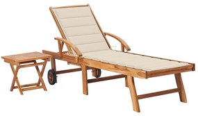 vidaXL Ξαπλώστρα από Μασίφ Ξύλο Teak με Τραπέζι και Μαξιλάρι