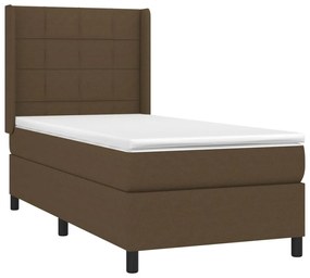 vidaXL Κρεβάτι Boxspring με Στρώμα &amp; LED Σκ.Καφέ 100x200 εκ Υφασμάτινο