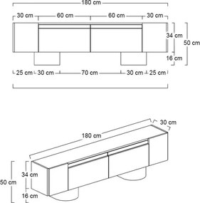 Έπιπλο τηλεόρασης Haven Megapap χρώμα ανθρακί 180x30x50εκ.