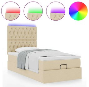 vidaXL Οθωμανικό κρεβάτι με στρώμα &amp; LEDs Cream 100x200 cm Ύφασμα
