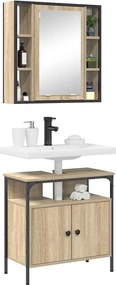 vidaXL Σετ Επίπλων Μπάνιου με ράφι 2 pcs Καφέ Επεξεργασμένο ξύλο