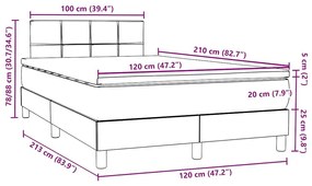 Κρεβάτι Boxspring με Στρώμα Ανοιχτό Γκρι 120x210 εκ. Βελούδινο - Γκρι