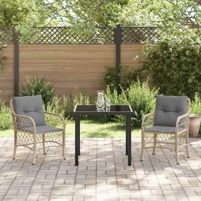 vidaXL Σέτ φαγητού για κήπο με μαξιλάρι 3 pcs Μπεζ Πολυ ράταν