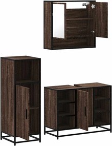 vidaXL Σετ Επίπλων Μπάνιου 3 Τεμαχίων Καφέ Δρυς από Τεχν. Ξύλο