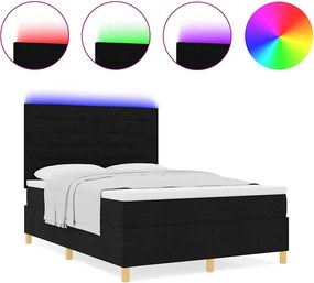 vidaXL LED Κρεβάτι με βάθρο με στρώμα Μαύρο 140 x 190 cm ύφασμα