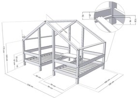 Κρεβάτι Σπιτάκι για 2 παιδιά Montessori Twin από μασίφ ξύλο Natural  90×200cm