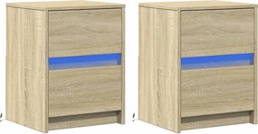 vidaXL Κομοδίνα με Φώτα LED 2 τεμ. Sonoma Δρυς από Επεξεργασμένο Ξύλο