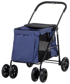 PawHut Καρότσι Σκύλου έως 20kg Πτυσσόμενο Μαξιλάρι 3 Πλαϊνές Τσέπες 102 cm x 62 cm x 105 cm Μπλε