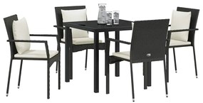 vidaXL Σέτ φαγητού για κήπο με μαξιλάρι 5 pcs Μαύρο Πολυ ράταν