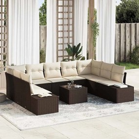 vidaXL Σετ Καναπέ Κήπου με μαξιλάρι 10 pcs Καφέ Πολυ ράταν