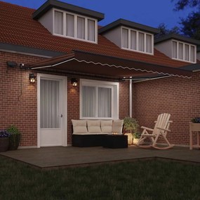 vidaXL Τέντα Πτυσσόμενη Χειροκίνητη με LED Καφέ 400x300 εκ.
