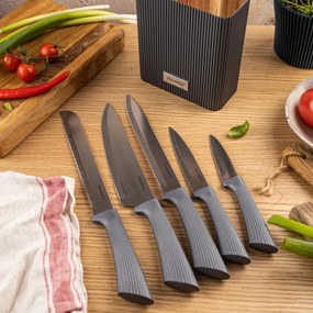 Σετ μαχαιριών Klausberg KB 7979, 6 τεμάχια, Ανοξείδωτο ατσάλι, Βάση, γραφίτης/καφέ