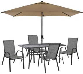 SET 6TMX BRUNO TABLE WITH MOCA GRAY UMBRELLA &amp; LEON ARMCHAIRS