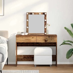 vidaXL Τουαλέτα με Καθρέφτη και LED Φώτα από Παλιό Ξύλο Συνθετικό Ξύλο