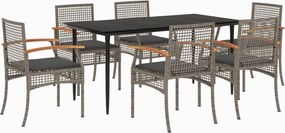 vidaXL Σετ Τραπεζαρίας Κήπου 7 τεμ. Γκρι Συνθ. Ρατάν με Μαξιλάρια