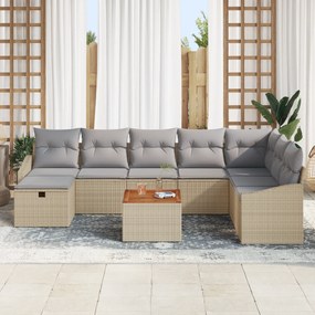 vidaXL σετ κήπου  9 τεμαχίων με μαξιλάρια σε μπεζ χρώμα από ρατάν