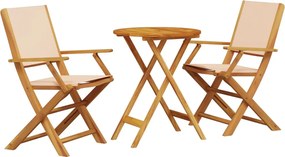 vidaXL Σετ Επίπλων Bistro 3 τεμ. Μπεζ Ύφασμα/Μασίφ Πεύκου