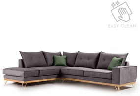 Γωνιακός καναπές δεξιά γωνία Luxury II pakoworld ύφασμα ανθρακί-κυπαρισσί 290x235x95εκ