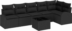 vidaXL Σετ Καναπέ Κήπου με μαξιλάρι 7 pcs Μαύρο Πολυ ράταν