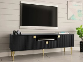 Τραπέζι Tv Merced S101, Χρυσό, Μαύρο, Ο αριθμός των θυρών: 2, Αριθμός συρταριών: 1, 160x54x40cm, 33 kg | Epipla1.gr