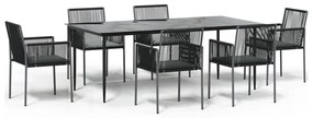 vidaXL Τραπεζαρία Κήπου Σετ 7 τεμ Μαύρο Συνθ. Ρατάν/Ατσάλι &amp; Μαξιλάρια