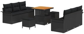 vidaXL Σετ Καναπέ Κήπου 9 Τεμαχίων με Μαξιλίνια Μαύρο Πολυ Ρατάν