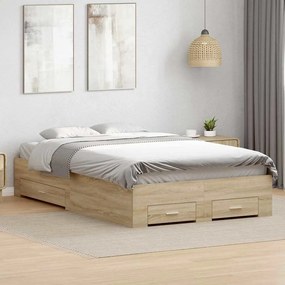 vidaXL Σκελετός Κρεβατιού Καφέ 140 x 200 cm Επεξεργασμένο Ξύλο