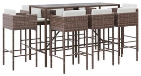 vidaXL Σετ Επίπλων Μπαρ Κήπου 9 τεμ. Καφέ από Συνθ. Ρατάν με Μαξιλάρια