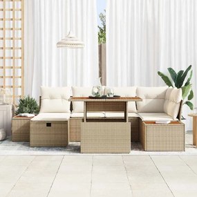 vidaXL Σετ Καναπέ Κήπου Ρυθμιζόμενο ύψος 7 pcs Μπεζ συνθετικό ρατάν